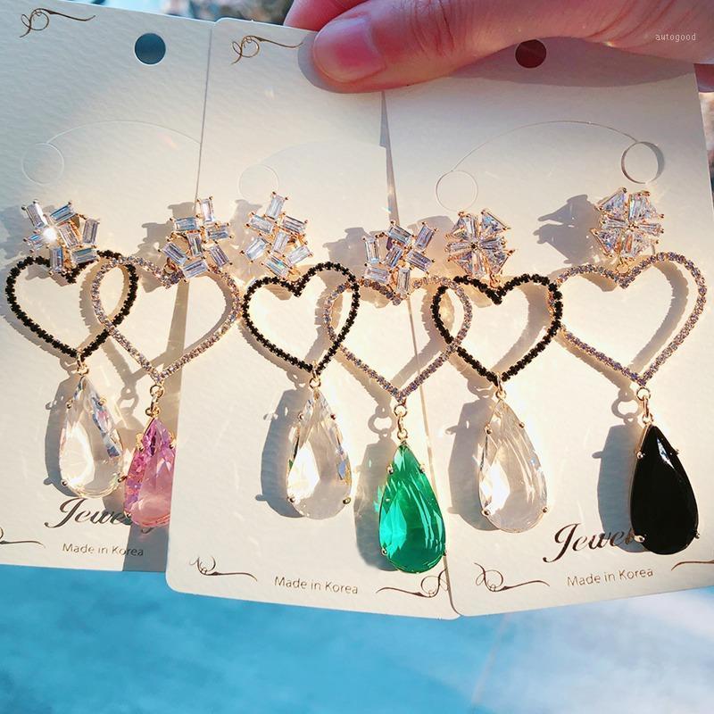 

Dangle & Chandelier MENGJIQIAO Korean Fashion Rhinestone Asymmetric Hollow Love Heart Pendientes For Women Drop Boucle D'oreille Jewelr