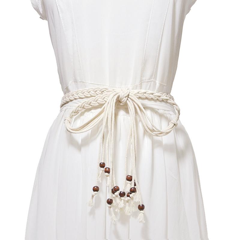 

New Decorative Waist Belt Women's Waist Rope Fashion Strap Slim Belt Tassel Knotted Chain Dress Accessories, Brown