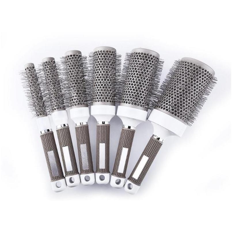 

Multi-size Ceramic Iron Round Comb High Temperature Resistant Professional Hair Dressing Brushes Hair Styling Tool H jllvpH, Silver