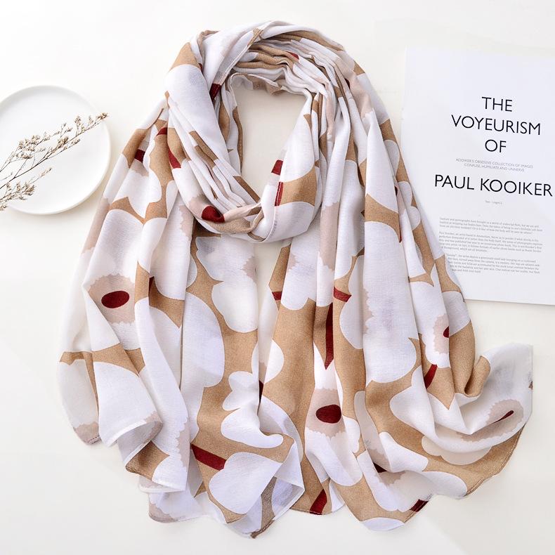 

Royalmaybe White printing long gauze scarf sunscreen shawl autumn and winter new style cotton scarf factory wholesale