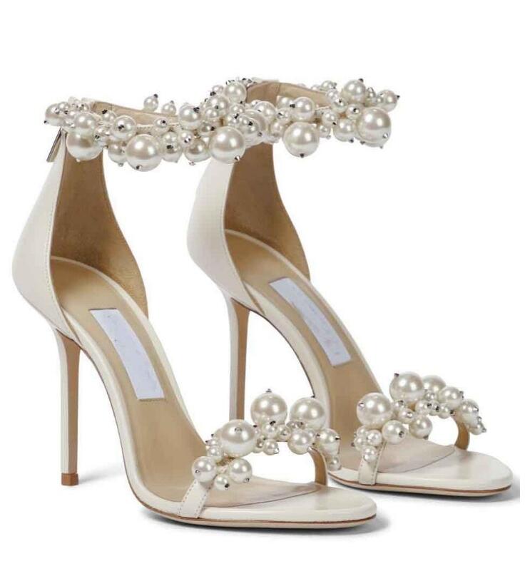 

Bride Sandal Perfect Wedding Maisel Embellished Leather Sandals White Pearls Strap Women's High Heels Lady Gladiator Sandalias EU35-43.BOX LE6Z
