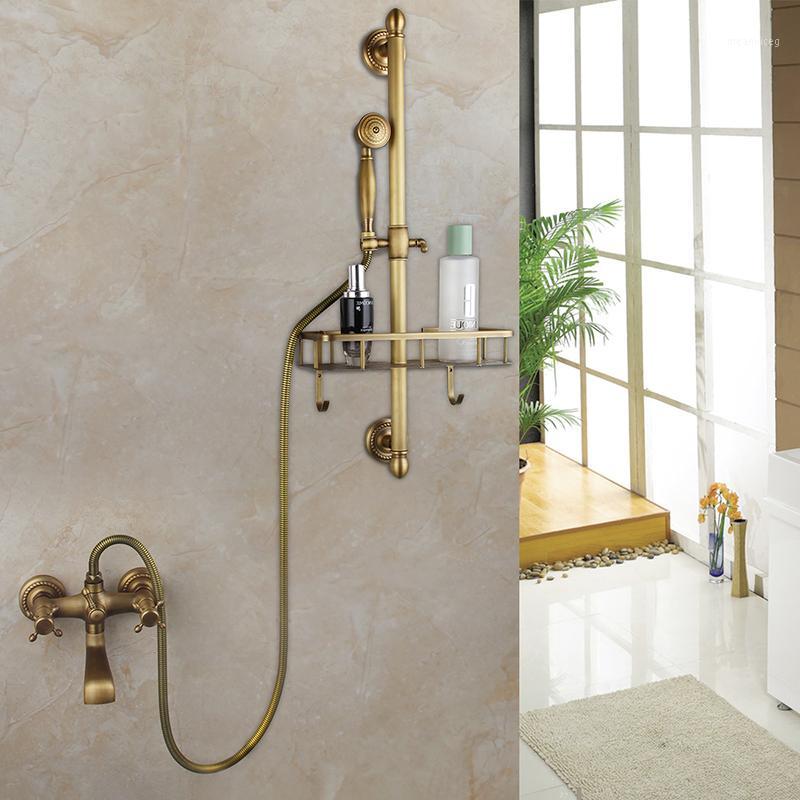 

JIENI Antique Bass Bathtub Shower Set Bathroom Wall Mounted Swivel Bathtub Basin Mixer Faucet Hand Shower With Shelf Design1