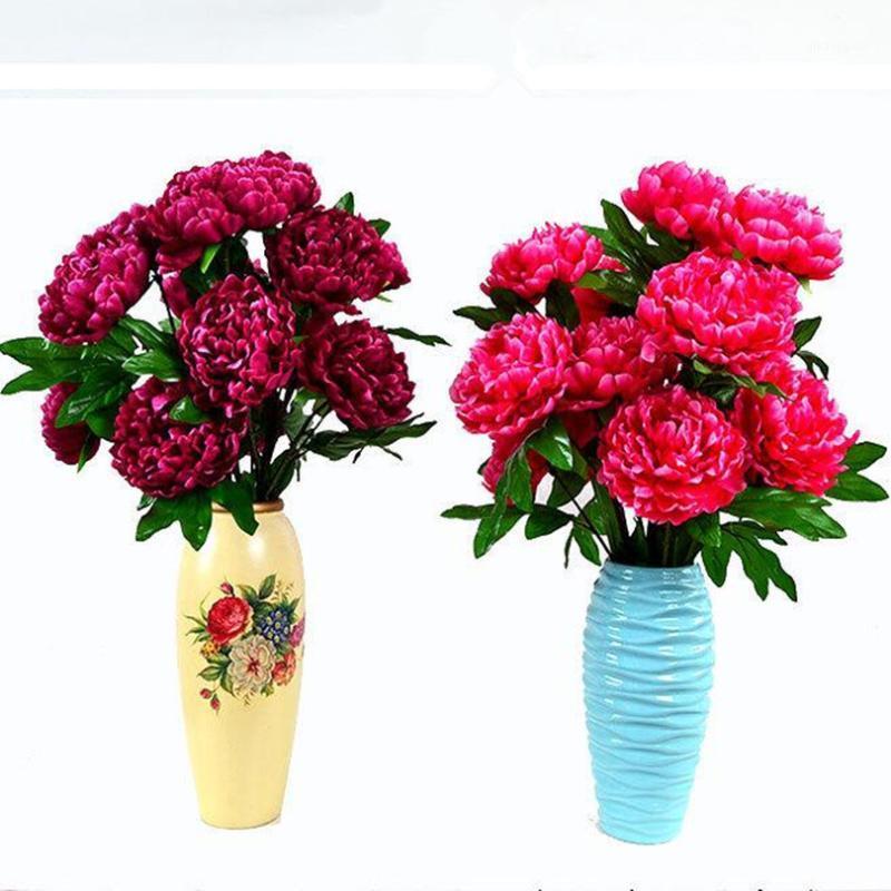 

2pcs Artificial Peony Flower Stems Silk Peony branches 8 heads for Wedding Centerpiecs Floral Decorations1, Pink