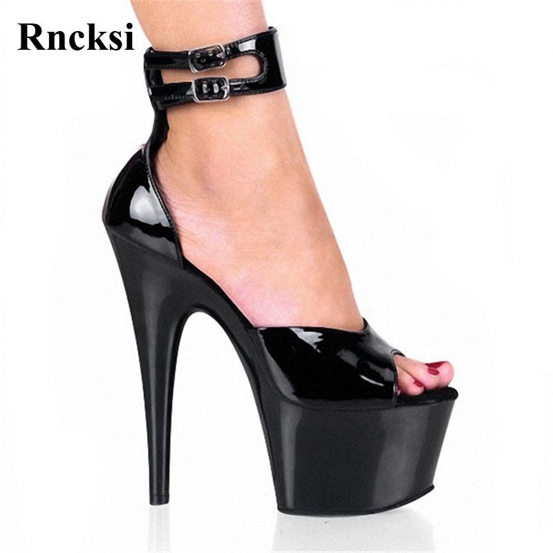 

Rncksi Classic Black New Women Sexy Straps 17cm High Heels Platform Night Club Sandals Pole Dance Dress Sandals