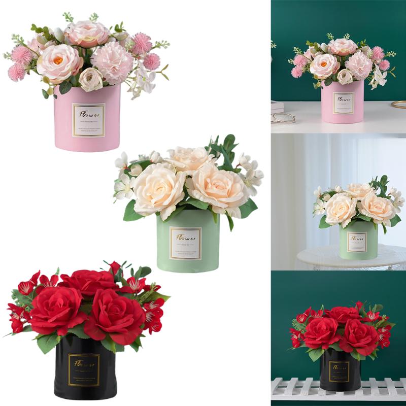

Faux Fake Artificial Flower Plant Decorative Pot Vase Garden Decor Pink, Red
