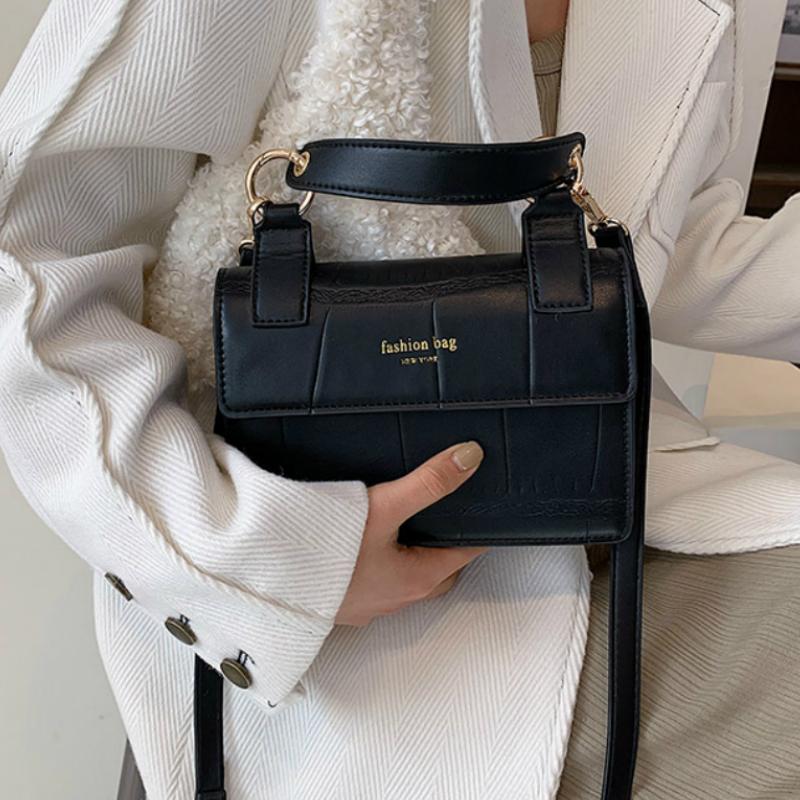 

Vintage Square Tote bag 2021 Fashion New High quality Matte PU Leather Women's Designer Handbag Travel Shoulder Messenger Bag, Black