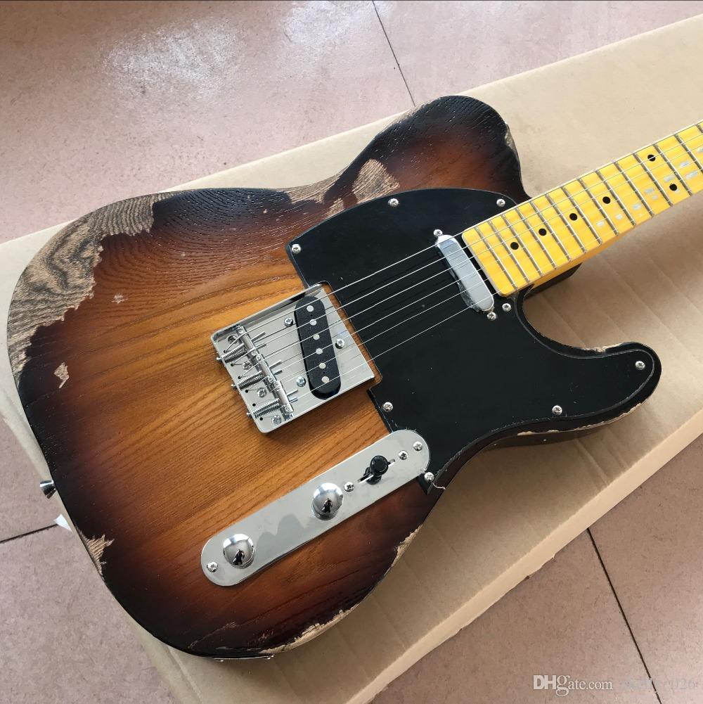 

guitar custom shop,TELE Maple fingerboard Electric Guitar,telecaster Sunburst guitaar relics by hands guitarra.real photos show guita