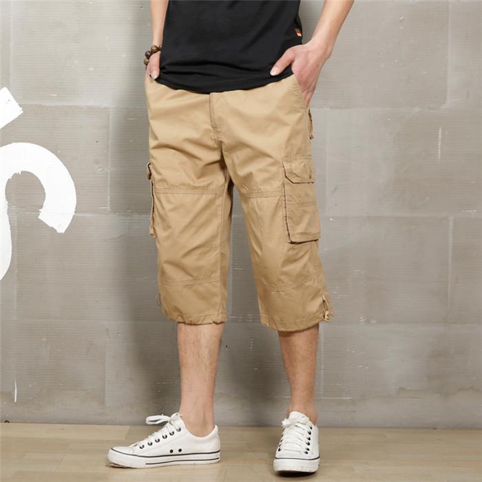 

2020 Summer Men' Baggy Multi Pocket Zipper Cargo Shorts Breeches Male Long Army Green Men Tool Work Short Bermuda Big Size 5XL, 1505 army green