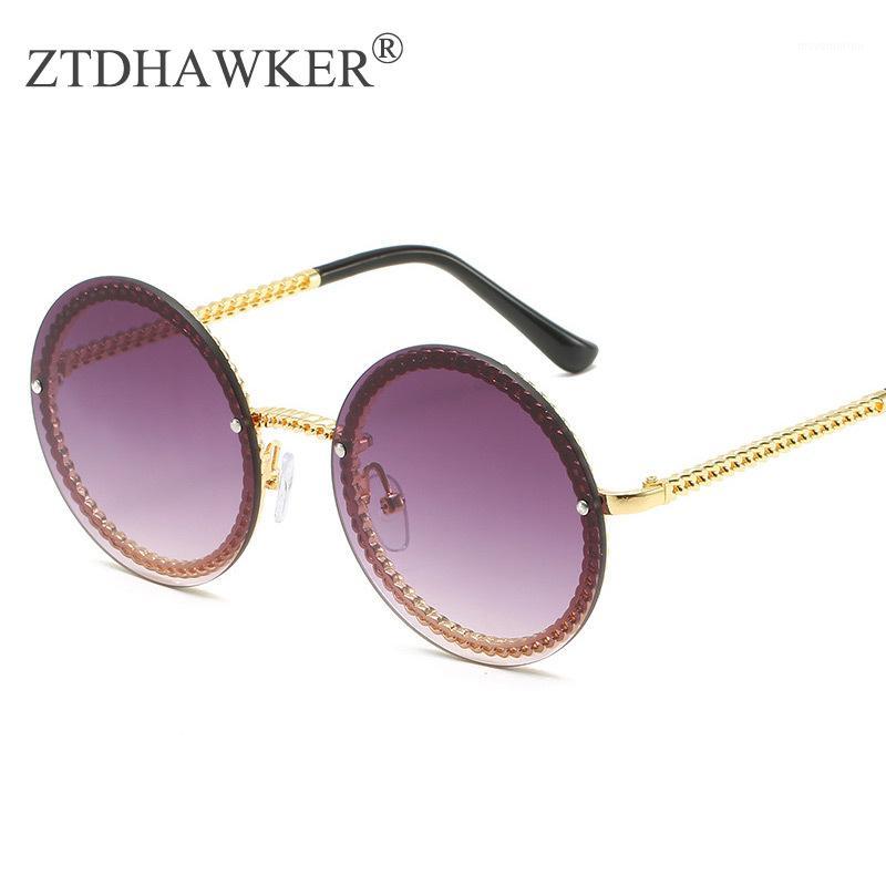

Fashion Round Frame Womens Sunglasses Brand Designer Metal Chain Frameless Ladies Eyeglasses Gradient Lens Unisex Glasses1