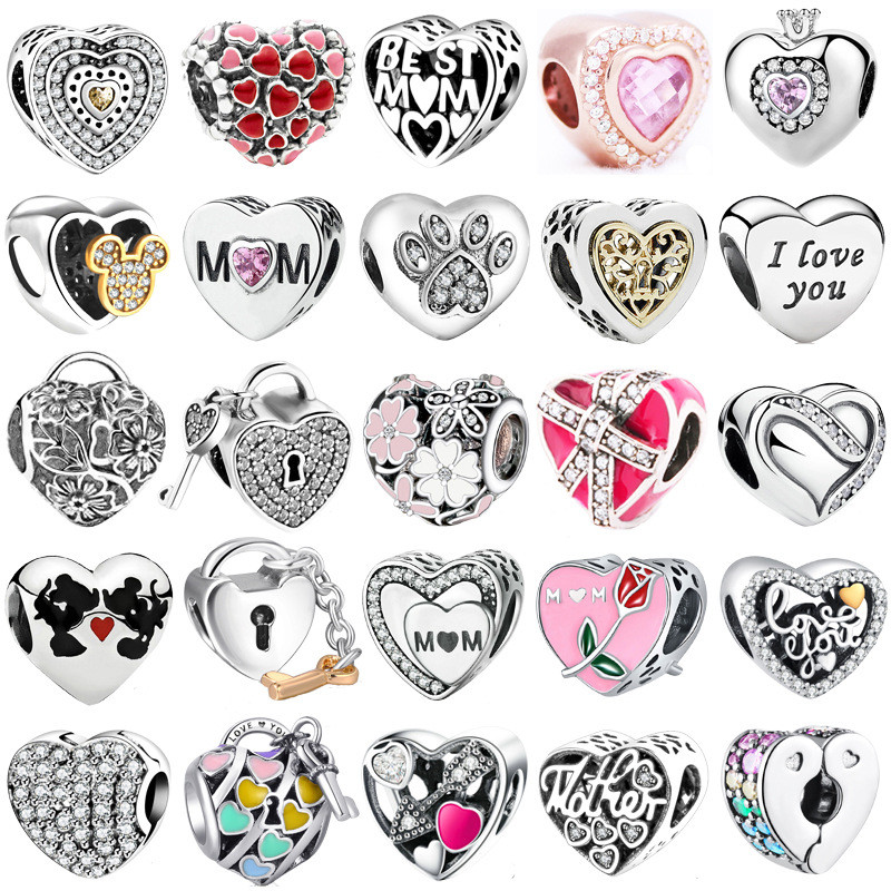 

925 Sterling Silver DIY Heart Shaped Diamond Loose Beads Fit Pandora Charms Bracelet DIY Zircon Bead Women Jewelry Gift