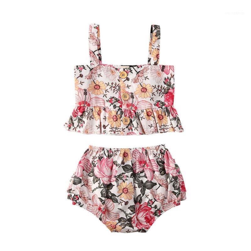 

2Pcs Toddler Kids Baby Girls Outfits Floral Vest T-Shirt Shorts Set Clothes1, As pic
