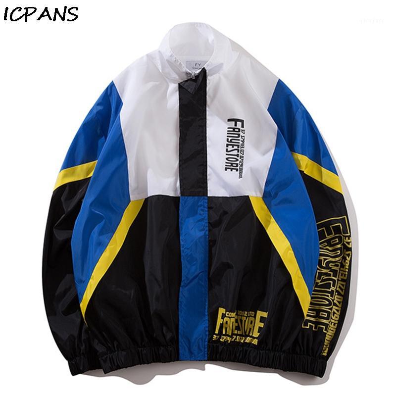 

ICPANS Track Jacket Windbreaker Oversized Retro Vintage Streetwear Men Hip Hop Jacket Coat Patchwork Harajuku 2019 Autumn1, Blue