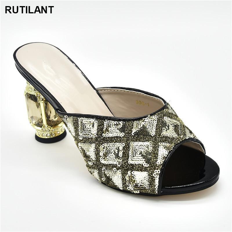 

New Fashion Women Sandals Elegant Nigerian Women Pumps Shoe for Party High Quality Ladies Shoes Summer Slippers Good Quality1, Gold