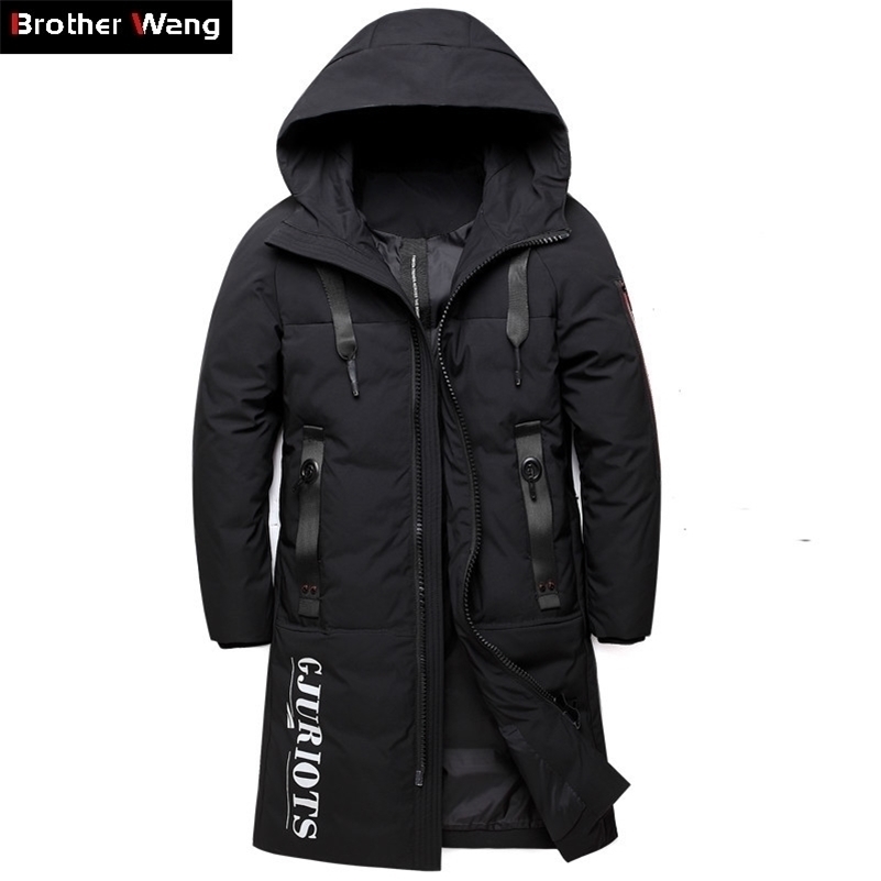 

Winter Men's Long White Duck Down Jacket Thick Warm Hooded Fashion Casual Jackets and Coats Male Brand Clothing Red Black 201116