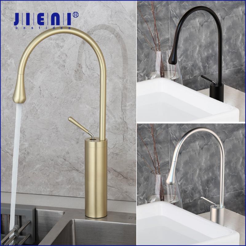 

JIENI Brushed Gold Bathroom Basin Faucet Solid Brass Cold & Hot Mixer Tap Faucet Black & Silver Vegetable Kitchen Sink