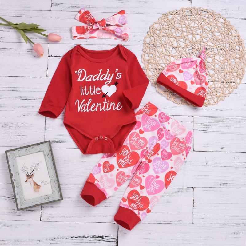

My1st Valentine's Day Baby Boy Girl Romper Newborn Infant 4PCS Outfits Clothes1, Red