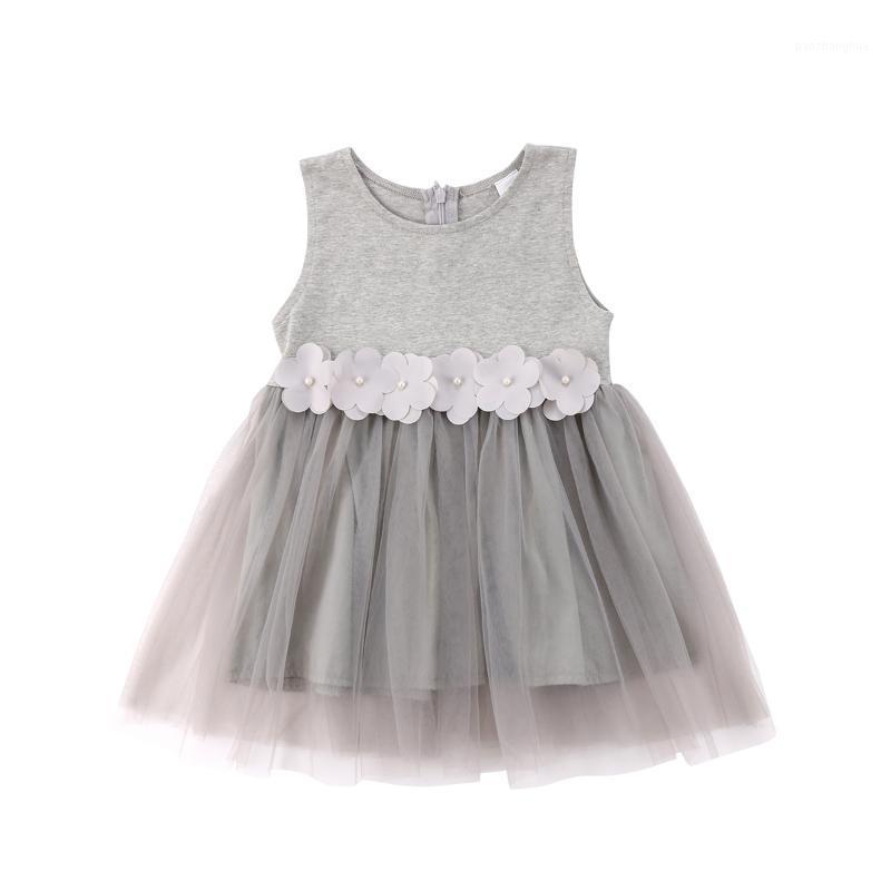 

Newborn kids Baby Girls dress round neck zipper Tulle sleeveless round neck cotton Dresses one pieces1, Gray