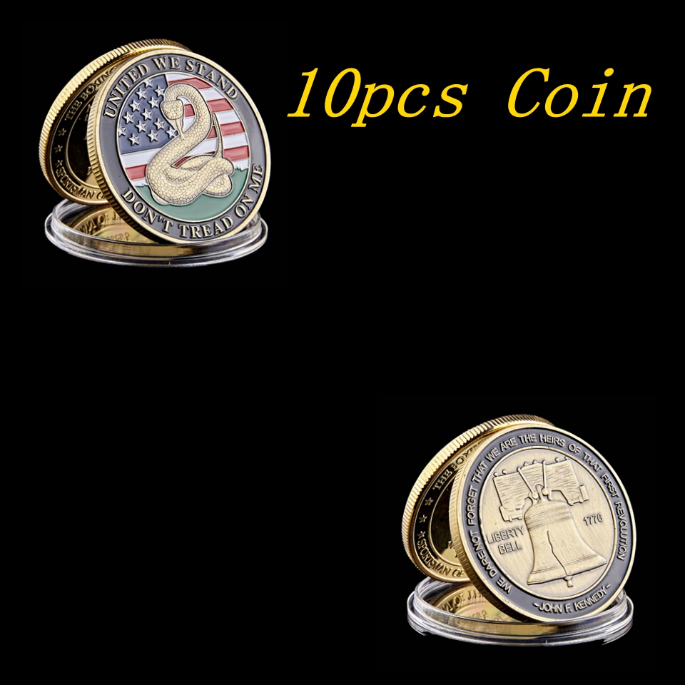 10pcs Craft 1776 USA Declaration Of Independence Liberty Bell And "Don't Tread On Me" Snake Pattern Bronze Challenge Coin-image-592661849