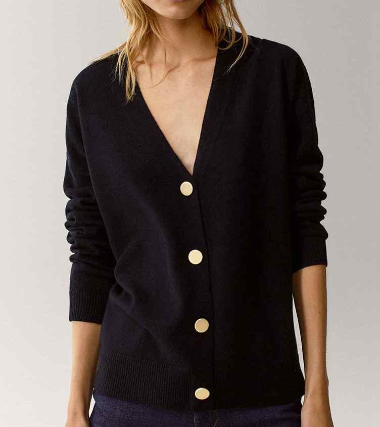 

Women Sweater Single-breasted Wool Blend Jacket Four Buttons V-Neck Cardigan Women' Cardigan Sweater, Black