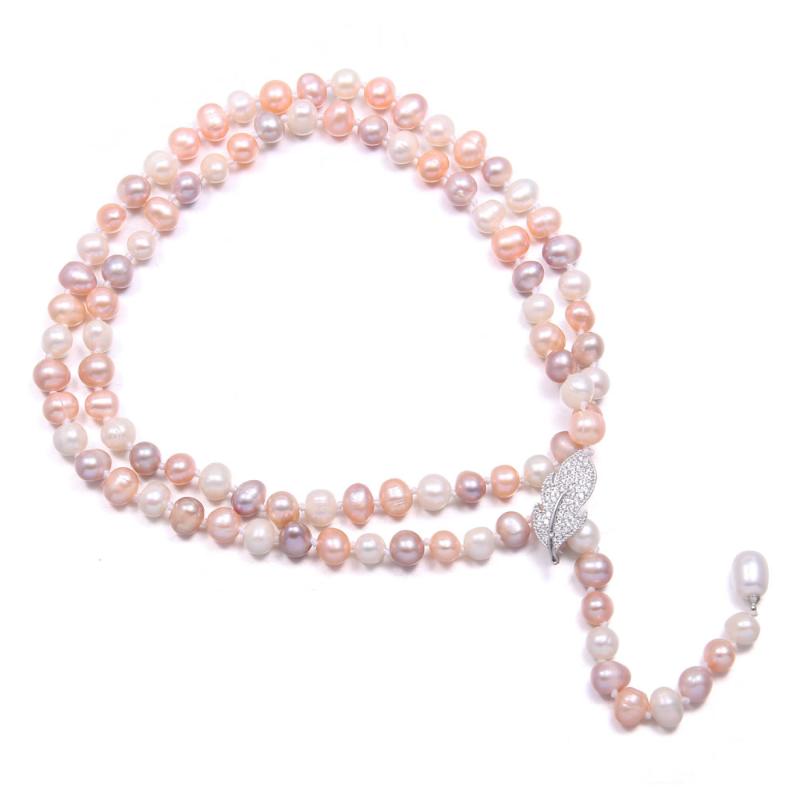 

2020 Natural pearl beaded necklace Potato-shaped Adjustable length Double circle necklace charms jewelry gift for woman's 8-9mm