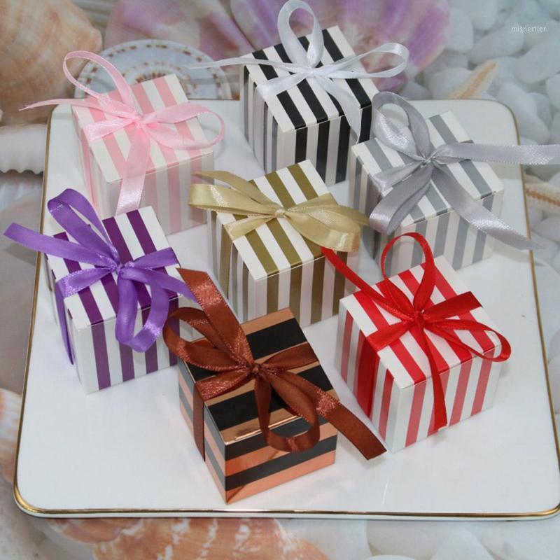 

50Pcs Small Candy Box with Ribbon Square Strips Box for Wedding Party1