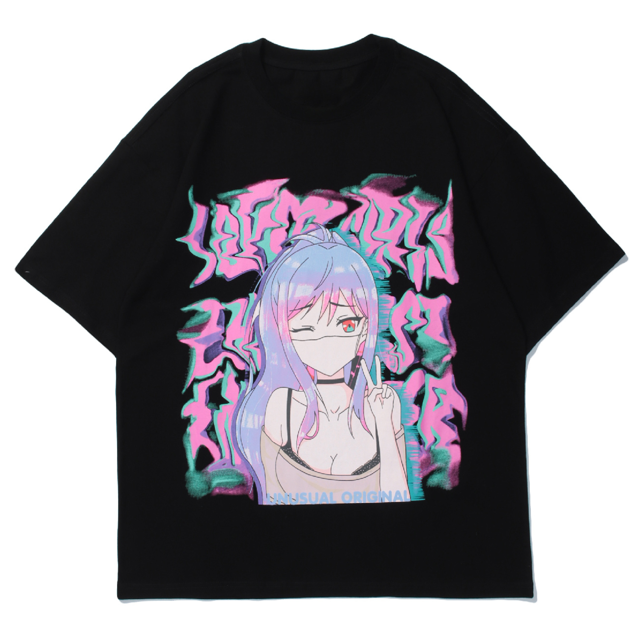 

New Anime Girl Illusion Print Hip Hop t Shirt Men Women Streetwear Harajuku Short Sleeve Shirts 2021 Summer Loose Cotton Tops Tees 145m, Black