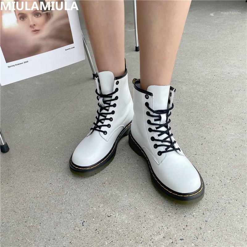 

MIULAMIULA Brand Design Size 35-40 High Quality White Black Good Leather Lace-up Wedges Platform Short Ankle Marin Boots Women1