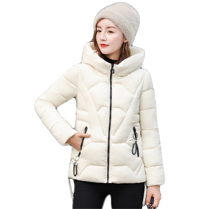 

2021 New Female winter coat thin beige -3XL plus size cotton jacket new autumn red Korean fashion with hood parka