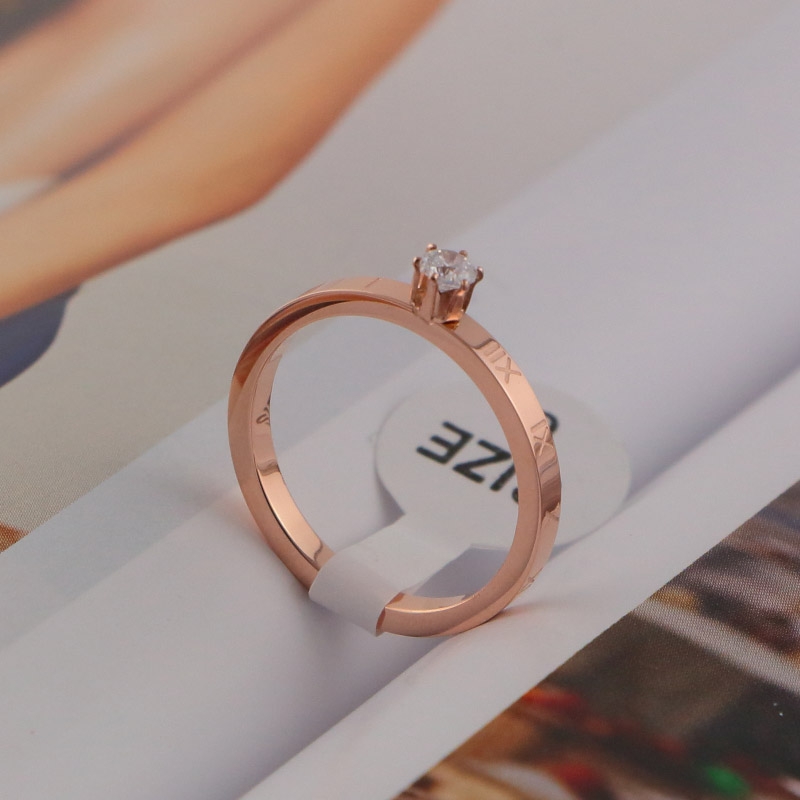 

Roman number single diamond narrow version ring titanium steel letter ring lovers ring wholesale, Slivery;golden