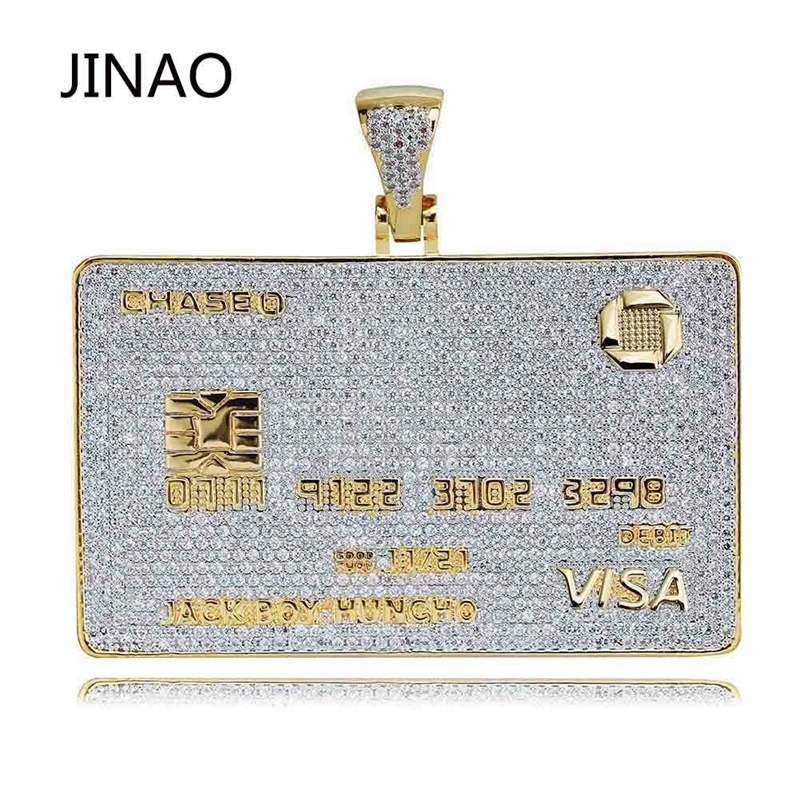 

JINAO Hip Hop Gold Credit Card Pendant Necklace Micro Pave Zircon Iced Out Jewelry Man Women Gift 201013