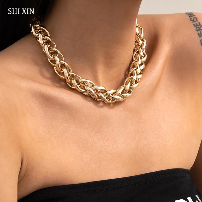 

SHIXIN Exaggerated Thick Cross Chain Choker Necklace Colar for Women Hip Hop Gold/Silver Color Chunky Necklace Chain on the Neck1, Golden;silver