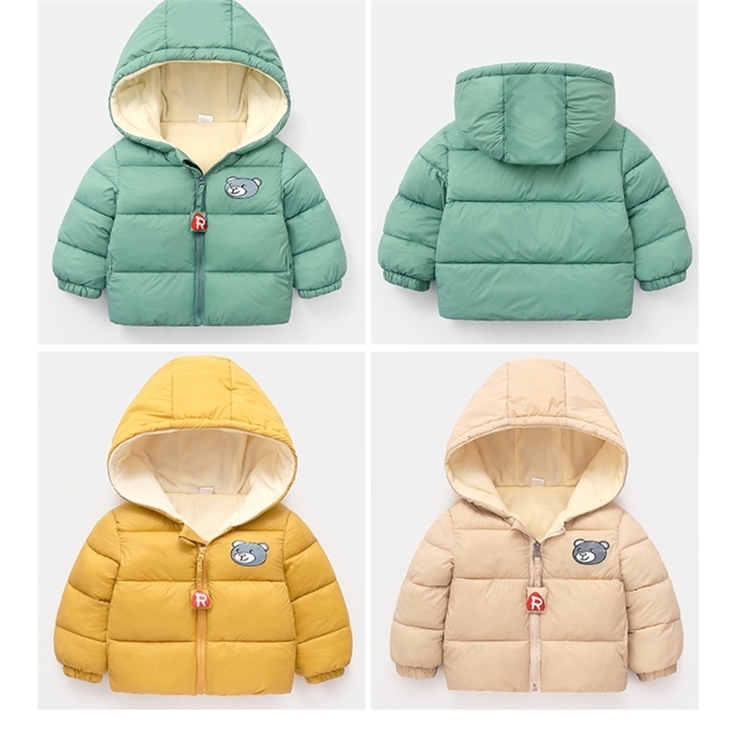 

New Winter Children's Warm Cotton Jackets Boys And Girls Cartoon Bear Coats Babys Hooded Zipper Clothes For Kids Outerwears 201102, Ecru