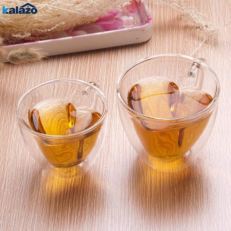 

Heart Love Shaped Double Wall Glass Mug Resistant Kungfu Mug Milk Juice Cup Drinkware Lover Coffee Cups Gift, As pic