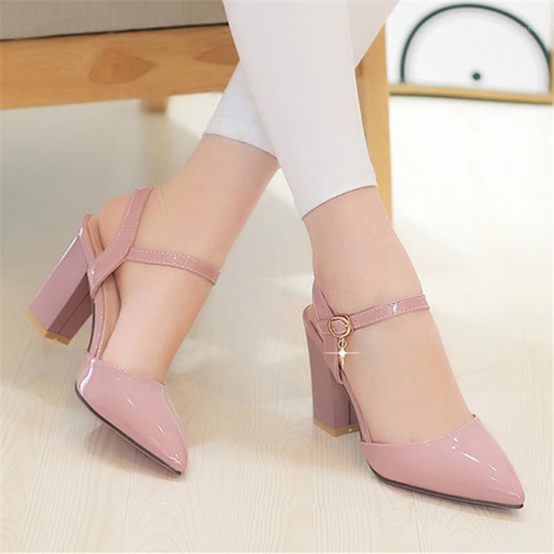

2020 new comfortable wild thick with single shoes pointed straps high heels shallow mouth fashion wild high heels1, Pink