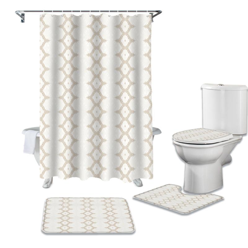 

European Retro Pattern Shower Curtain Sets Non-Slip Rugs Toilet Lid Cover and Bath Mat Waterproof Bathroom Curtains