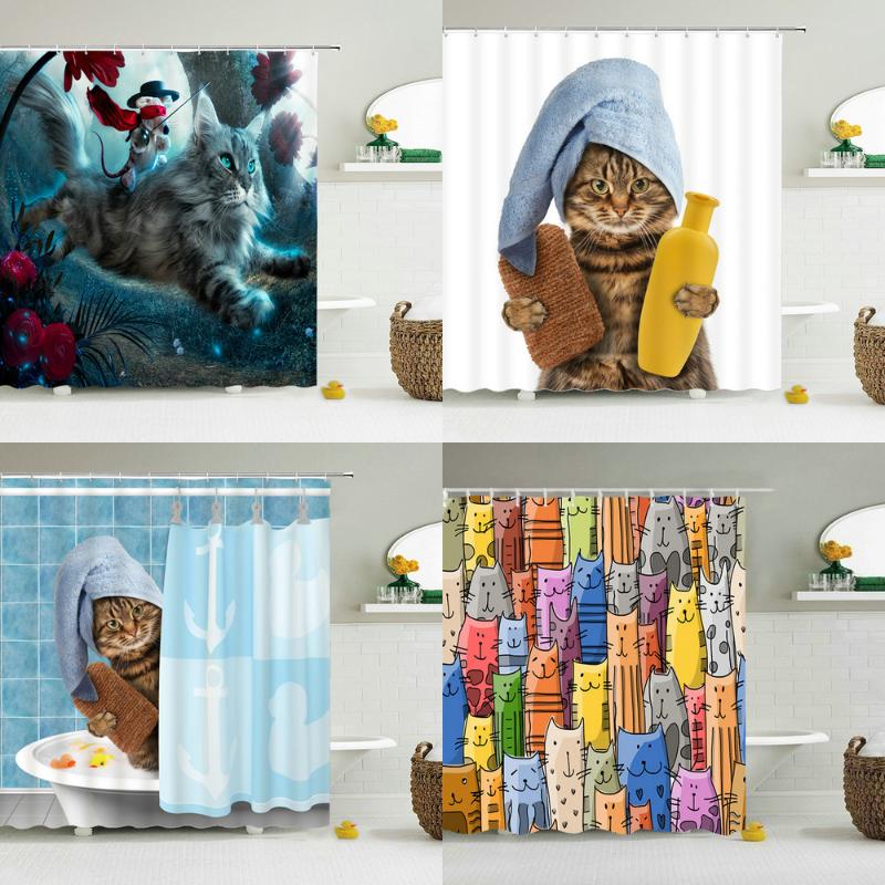 

2020 Funny Shower Curtains Bath Curtain Home Decor Waterproof Cat dog 3d Bathroom 180*180cm Creative Personality Shower Curtain