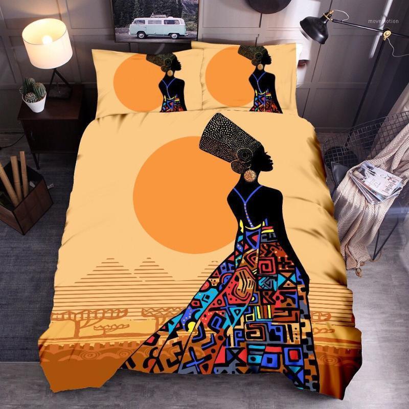 

Print African Pattern Bedding Set Fashionable Beautiful Modern Golden Duvet Cover Pillowcases Bedroom Comforter Set King Queen1, As picture