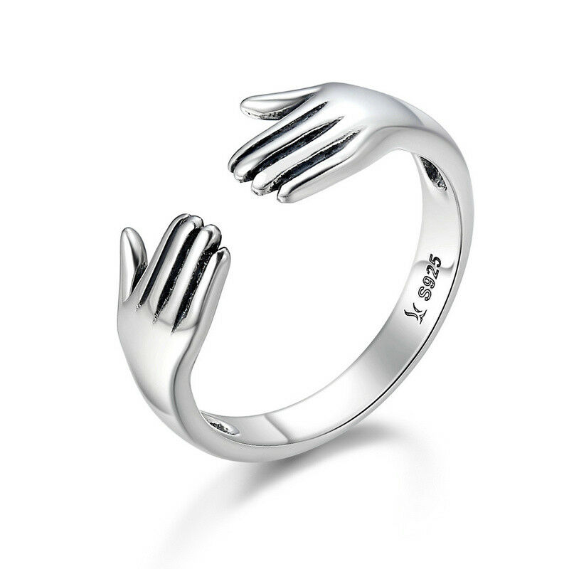 

Fashion Give Me A Hug Warm Love 925 Sterling Silver Adjustable Open Ring for Women Girls