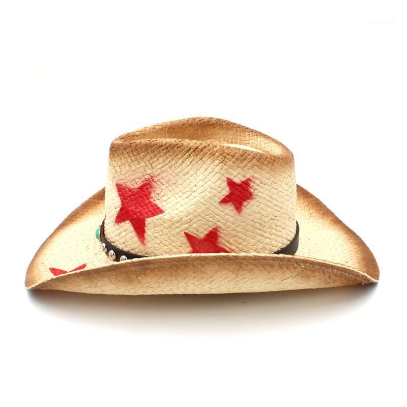 

2020 Women Men Straw Sun Hat With Punk Leather Cowboy hat Size 58CM1, C7 cav