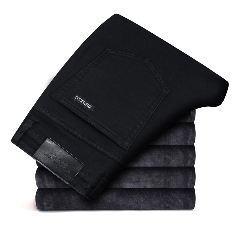 

Thicker Grey Fleece Warm Men Midweight All Black Elasticity Busines With Or No Velvet 2 Model Jeans 201116, Without velvet jeans