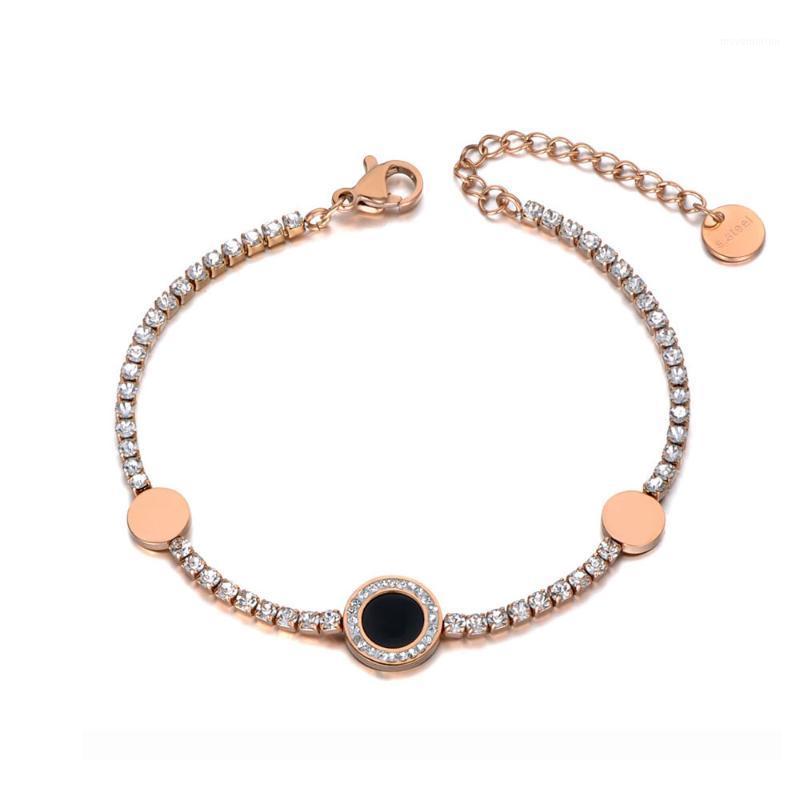 

Vintage Clay Rhinestone Disc Charm Bracelets For Women Stainless Steel CZ Crystal Chain Bracelet For Christmas B191331