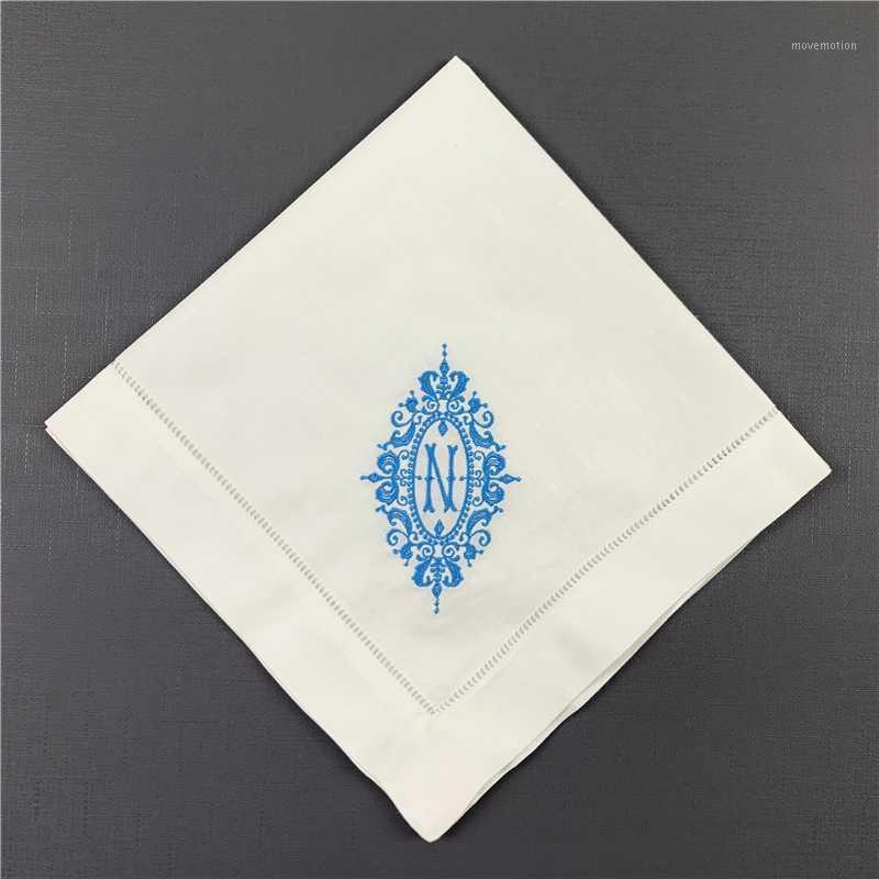 

napkins Monogrammed Dinner White linen Hemstitch Table Napkins 20"x20"Ladder Embroidered Initial N1