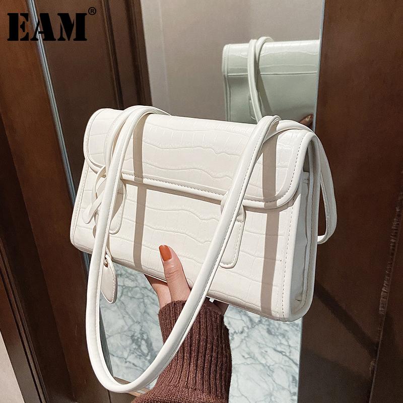 

[EAM] Women New Luxury Elegant Quality PU Leather Flap Personality All-match Crossbody Shoulder Bag Fashion Tide 2021 18A1264, Black