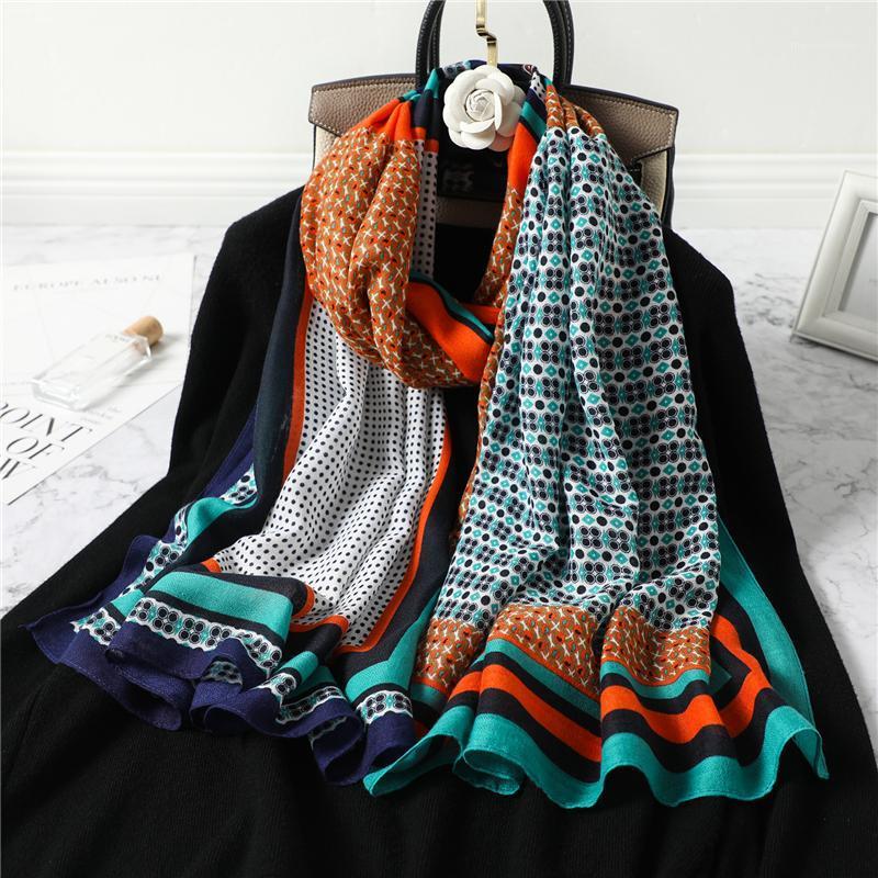 

2020 New Women Cotton Feeling Hijab Scarf Winter Warm Design Print Shawl Wraps Lady Foulard Headband Scarves1