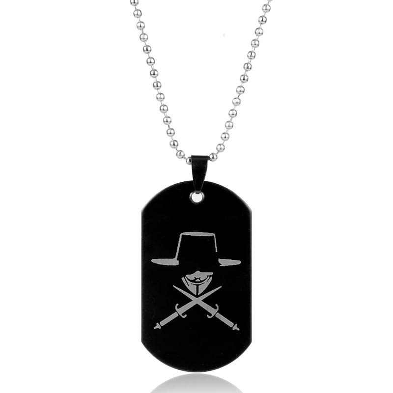 

dongsheng Hot Movie Stainless Steel V For Vendetta Necklace Black Dog Tag Fawkes Double Sword Pendant Necklace Christmas Gift-3