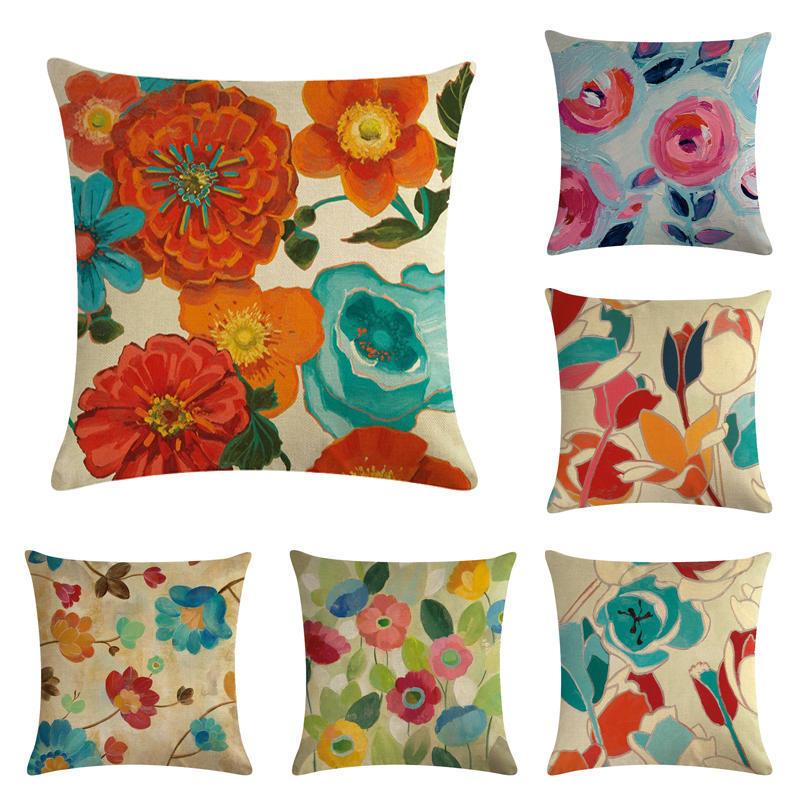 

45x45cm Oil Printed Flower Family Cushion Cover Soft Plush Pillow Case Home Room Office Decoration Back Throw Sofa Cushion Cover