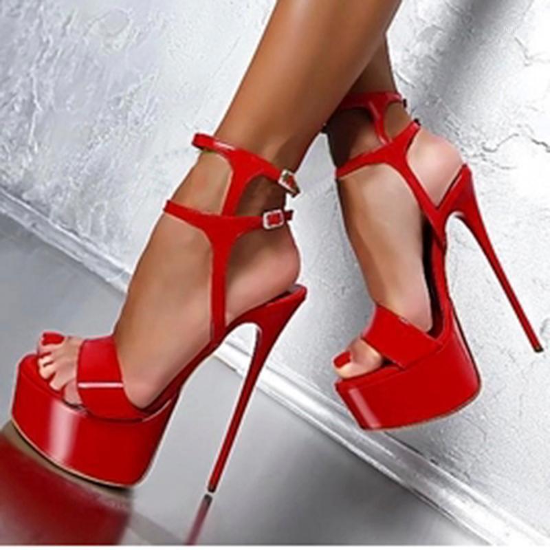 

Sexy Platform Women Sandals 16cm Roman Sandals Stiletto High Heels Peep Toe Belt Buckle Nightclub Wedding Shoes Plus Size 34-461, Black