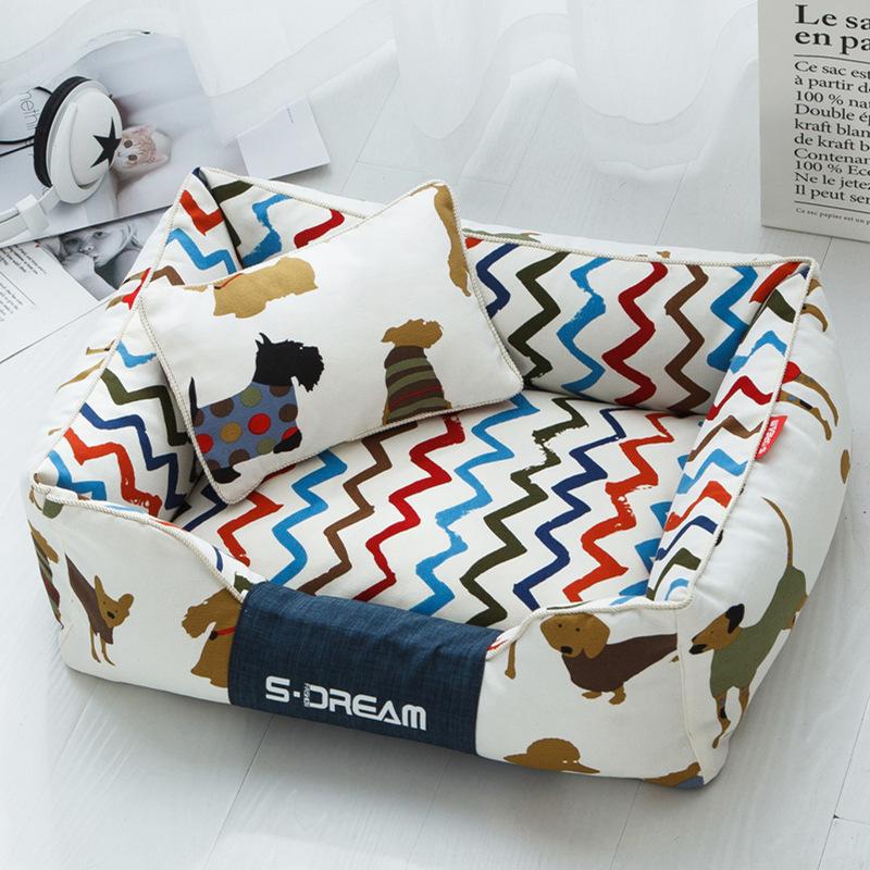 

Pet Bed Dog Bed 2020 New Printed Large Size Dog for Teddy Kennel Creative Printed Kennel Cat for Small Cat, 2-without-pillow