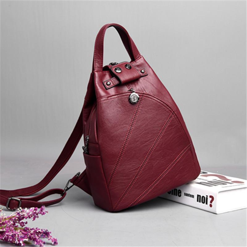 

Sewing Thread Pattern PU Leather Bagpack for Women Simple Pure Color Shoulder Bag Female Textured Backpack Elegant Chest Bag Sac, Black