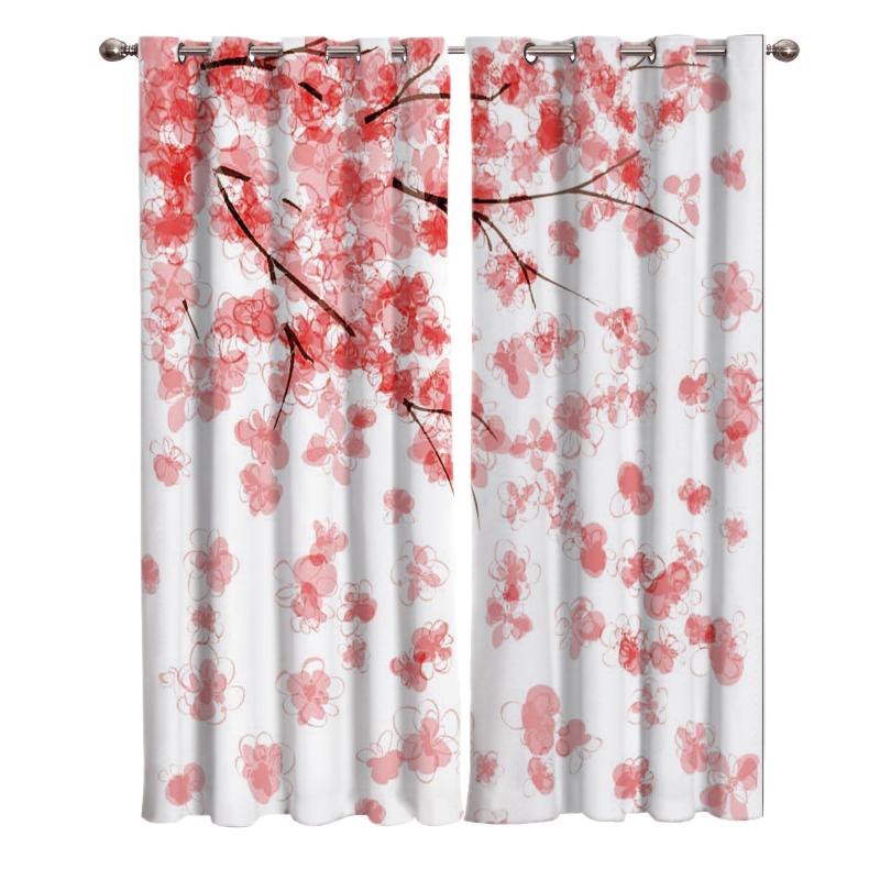 

Pink Sakura Cherry Blossoms Window Treatments Curtains Valance Living Room Bedroom Kitchen Floral Indoor Kids Room Home Decor, As pic